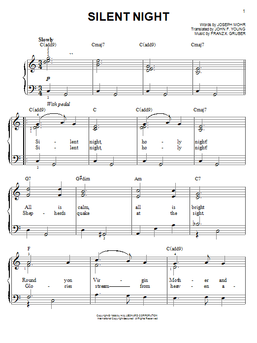 Learn to play Franz Gruber Silent Night sheet music for Easy Piano in minutes. Franz Gruber Silent Night sheet music notes and chords