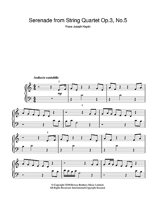 Learn to play Franz Joseph Haydn Serenade For Strings Op. 3 No. 5 sheet music for Beginner Piano in minutes. Franz Joseph Haydn Serenade For Strings Op. 3 No. 5 sheet music notes and chords