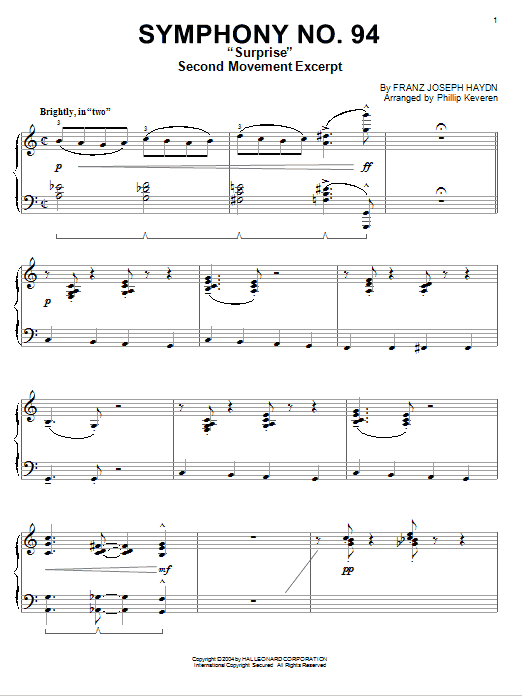 Learn to play Franz Joseph Haydn The Surprise Symphony sheet music for Piano in minutes. Franz Joseph Haydn The Surprise Symphony sheet music notes and chords