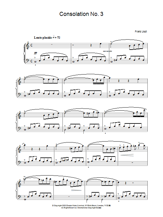 Learn to play Franz Liszt Consolation No. 3 sheet music for Piano in minutes. Franz Liszt Consolation No. 3 sheet music preview music notes and score for Piano including 4 page(s)