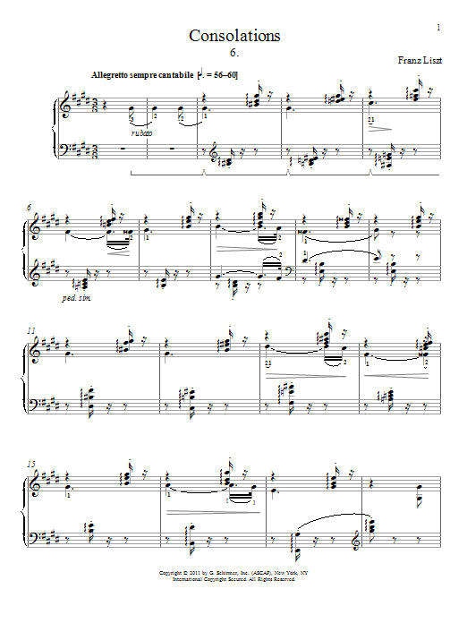 Learn to play Franz Liszt Consolation No. 6 sheet music for Piano in minutes. Franz Liszt Consolation No. 6 sheet music preview music notes and score for Piano including 5 page(s)