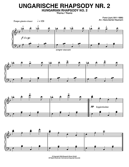 Learn to play Franz Liszt Hungarian Rhapsody (Ungarische Rhapsody) No.2 sheet music for Piano in minutes. Franz Liszt Hungarian Rhapsody (Ungarische Rhapsody) No.2 sheet music notes and chords