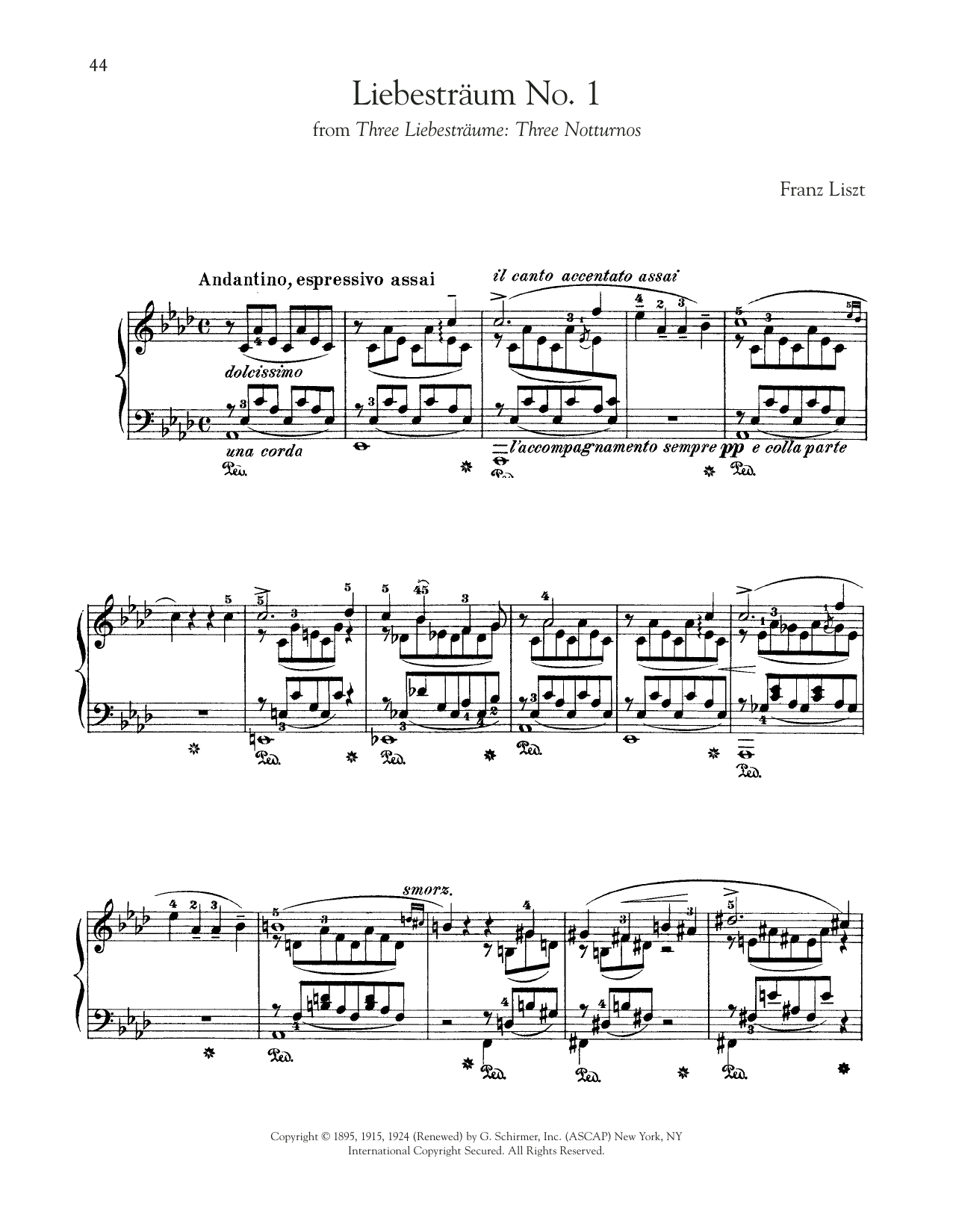 Franz Liszt Liebestraum No. 1 In A-Flat Major sheet music preview music notes and score for Piano Solo including 7 page(s)
