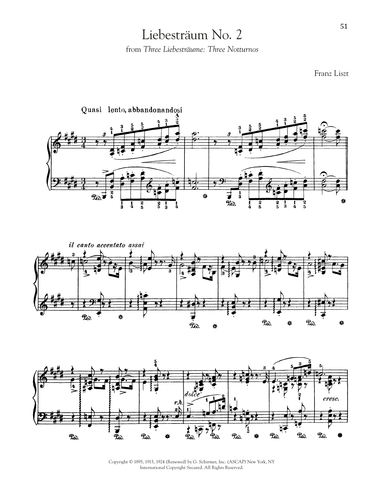 Franz Liszt Liebestraum No. 2 In E-Flat Major sheet music preview music notes and score for Piano Solo including 5 page(s)