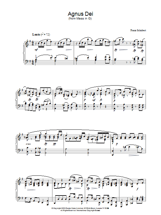 Learn to play Franz Schubert Agnus Dei sheet music for Piano in minutes. Franz Schubert Agnus Dei sheet music preview music notes and score for Piano including 2 page(s)