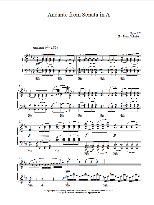 Franz Schubert Andante From Sonata In A sheet music preview music notes and score for Piano including 4 page(s)