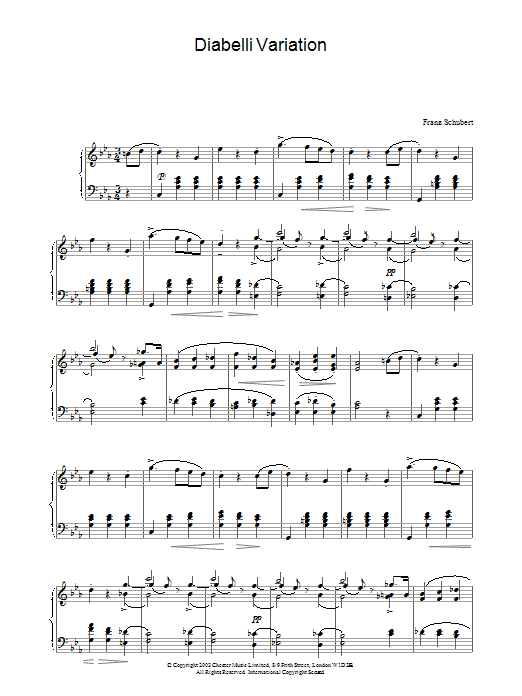 Learn to play Franz Schubert Variation on a Waltz by Diabelli, D.718 sheet music for Piano in minutes. Franz Schubert Variation on a Waltz by Diabelli, D.718 sheet music preview music notes and score for Piano including 2 page(s)