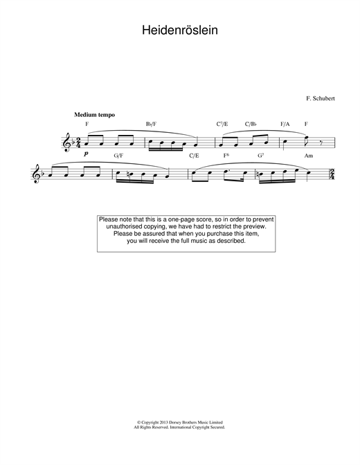 Learn to play Franz Schubert Heidenroslein sheet music for Piano Duet in minutes. Franz Schubert Heidenroslein sheet music preview music notes and score for Piano Duet including 2 page(s)