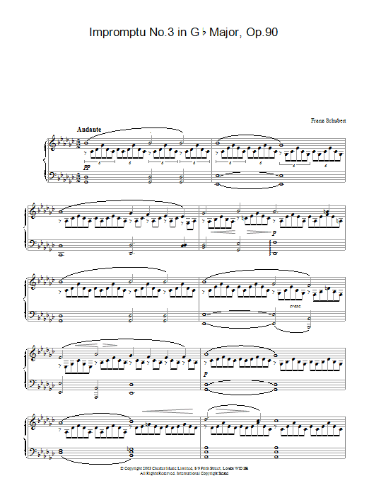 Franz Schubert Impromptu No. 3 in G Flat Major, Op.90 sheet music preview music notes and score for Piano including 8 page(s)