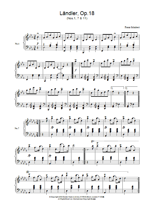 Learn to play Franz Schubert Ländler, Op.18 sheet music for Piano in minutes. Franz Schubert Ländler, Op.18 sheet music preview music notes and score for Piano including 2 page(s)