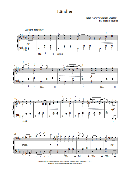 Learn to play Franz Schubert Landler sheet music for Piano in minutes. Franz Schubert Landler sheet music preview music notes and score for Piano including 3 page(s)