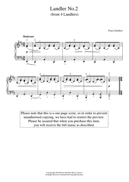 Learn to play Franz Schubert Landler No. 2 (From 'Four Landlers') sheet music for Piano in minutes. Franz Schubert Landler No. 2 (From 'Four Landlers') sheet music notes and chords