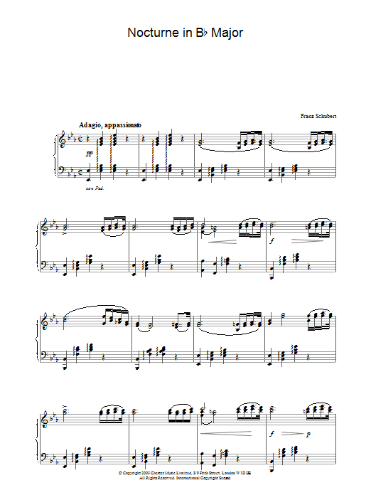 Learn to play Franz Schubert Nocturne in E Flat Major sheet music for Piano in minutes. Franz Schubert Nocturne in E Flat Major sheet music preview music notes and score for Piano including 2 page(s)