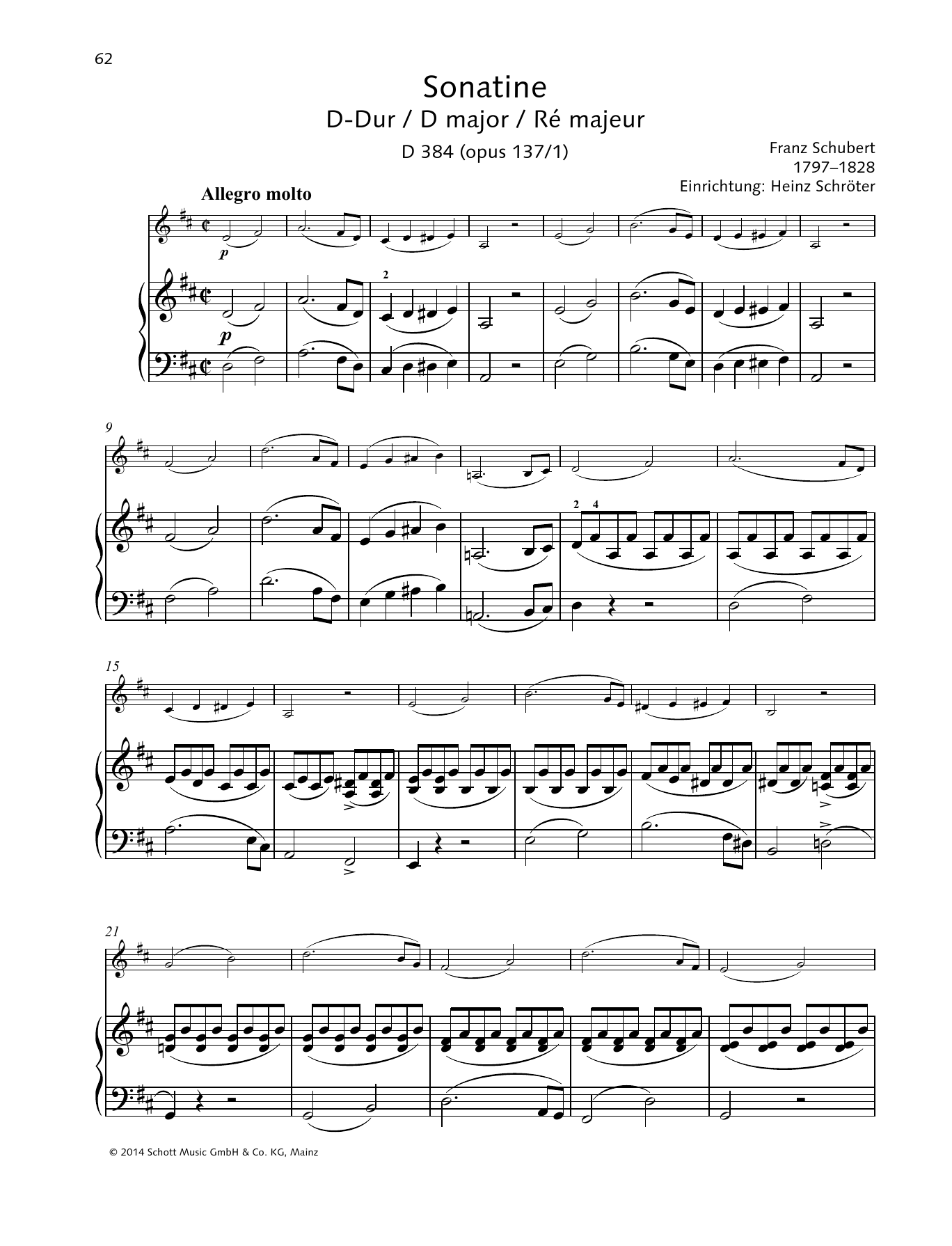 Learn to play Franz Schubert Sonatina D major sheet music for String Solo in minutes. Franz Schubert Sonatina D major sheet music preview music notes and score for String Solo including 25 page(s)