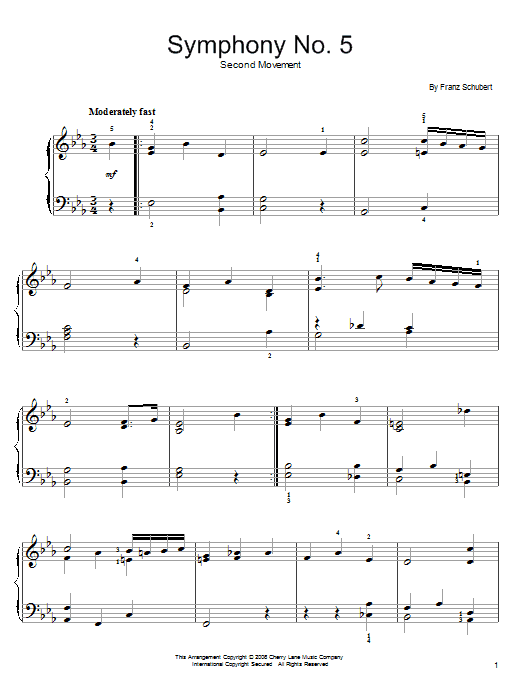 Learn to play Franz Schubert Symphony No. 5 sheet music for Piano in minutes. Franz Schubert Symphony No. 5 sheet music preview music notes and score for Piano including 2 page(s)