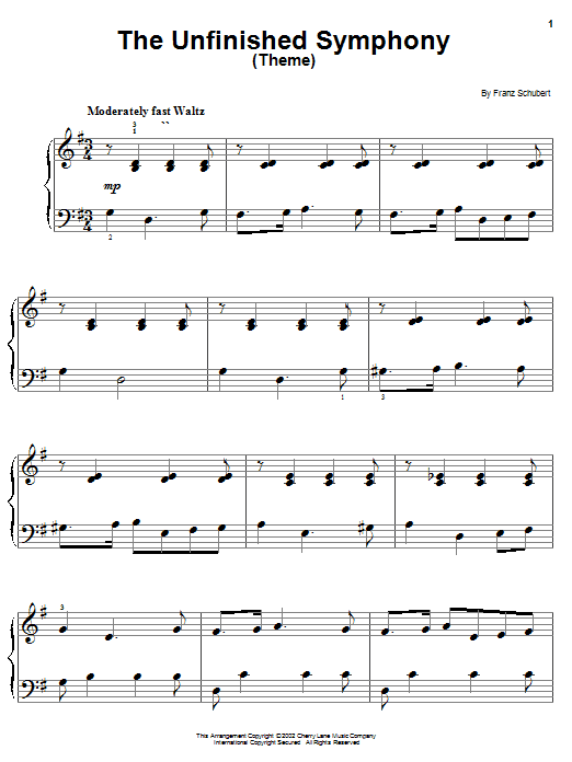 Learn to play Franz Schubert The Unfinished Symphony (Theme) sheet music for Easy Piano in minutes. Franz Schubert The Unfinished Symphony (Theme) sheet music notes and chords