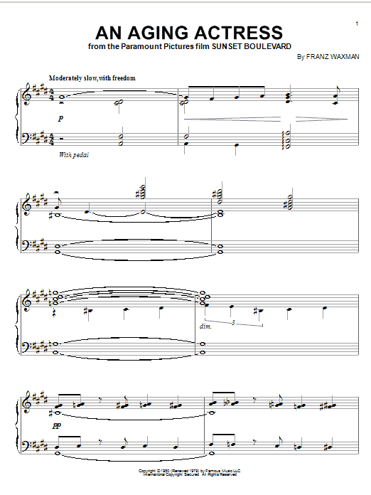 Learn to play Franz Waxman An Aging Actress sheet music for Piano in minutes. Franz Waxman An Aging Actress sheet music preview music notes and score for Piano including 2 page(s)