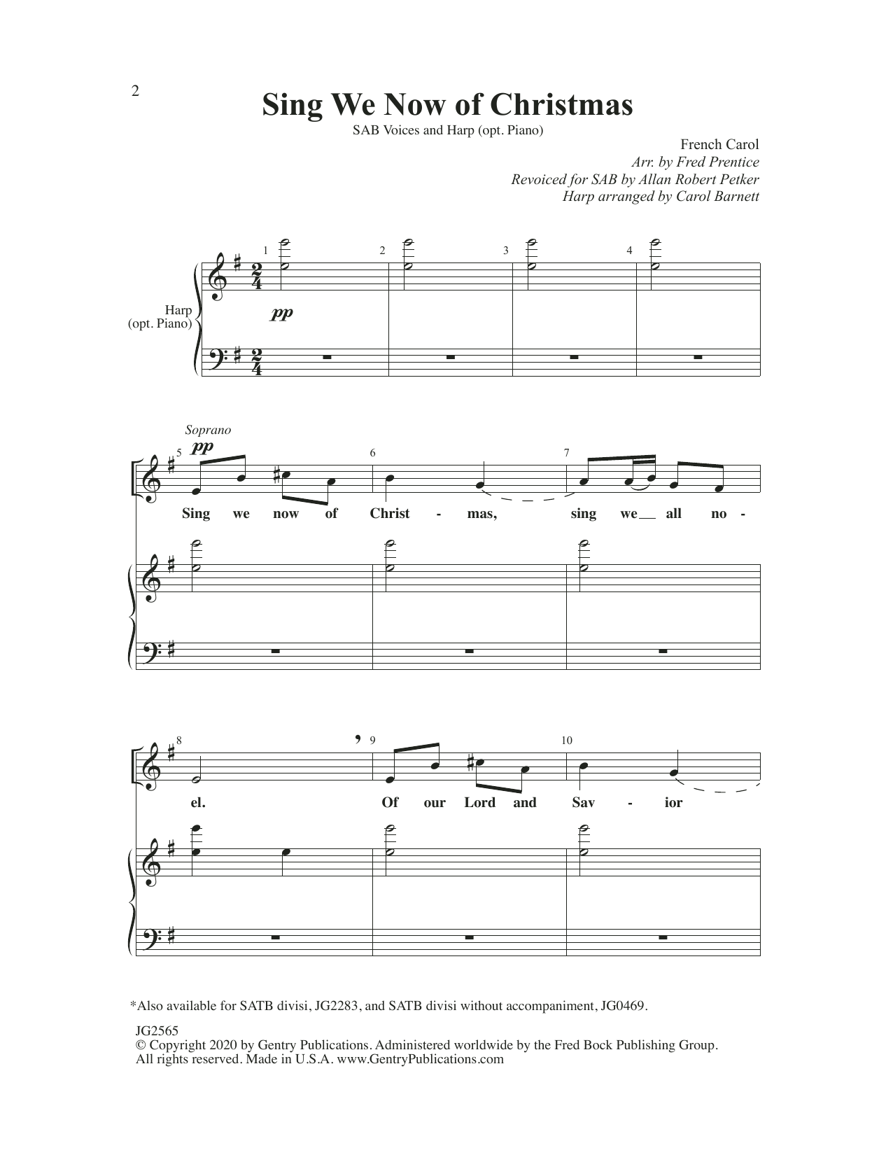 Fred Prentice, Carol Barnett & Allan Petker Sing We Now Of Christmas sheet music, chords, lyrics - Printable PDF for SAB Choir