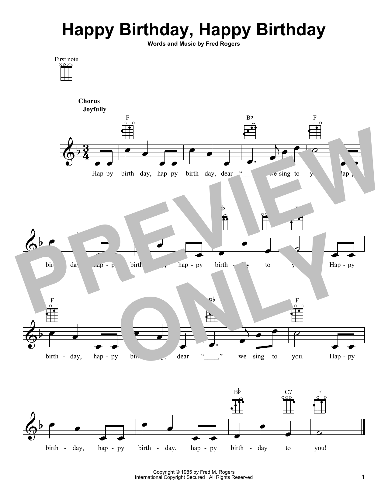 Fred Rogers Happy Birthday, Happy Birthday (from Mister Rogers' Neighborhood) sheet music, chords, lyrics - Printable PDF for Ukulele