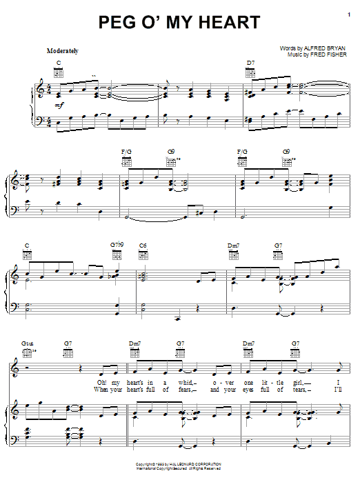Learn to play Fred Fisher Peg O' My Heart sheet music for Easy Piano in minutes. Fred Fisher Peg O' My Heart sheet music preview music notes and score for Easy Piano including 2 page(s)
