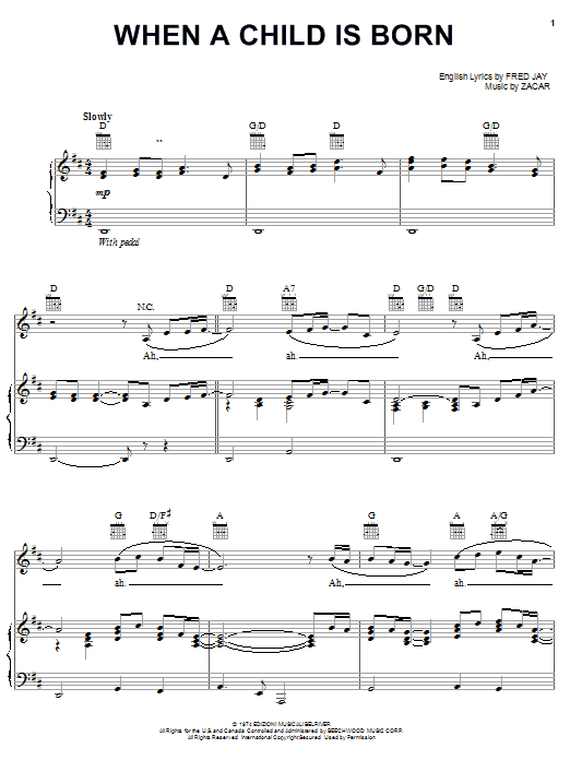Fred Jay When A Child Is Born sheet music preview music notes and score for Melody Line, Lyrics & Chords including 2 page(s)