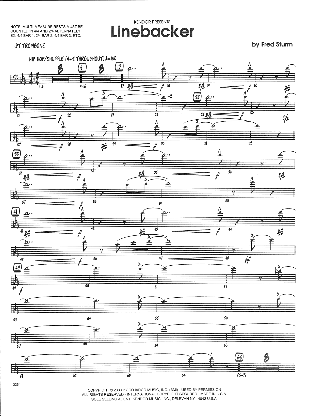 Learn to play Fred Sturm Linebacker - 1st Trombone sheet music for Jazz Ensemble in minutes. Fred Sturm Linebacker - 1st Trombone sheet music preview music notes and score for Jazz Ensemble including 3 page(s)