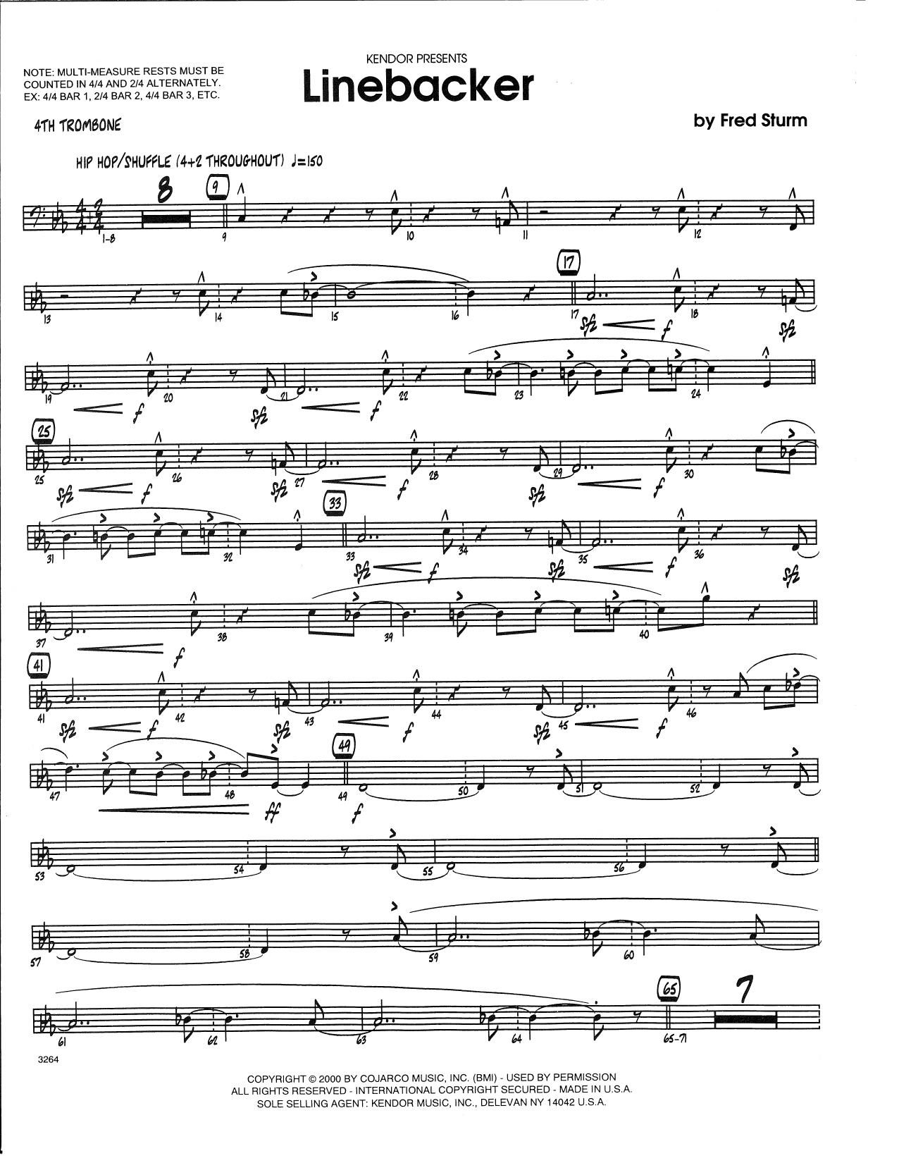 Learn to play Fred Sturm Linebacker - 4th Trombone sheet music for Jazz Ensemble in minutes. Fred Sturm Linebacker - 4th Trombone sheet music preview music notes and score for Jazz Ensemble including 3 page(s)