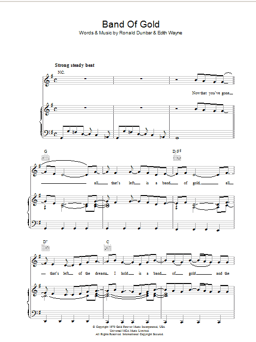 Freda Payne Band Of Gold sheet music preview music notes and score for Beginner Piano including 2 page(s)