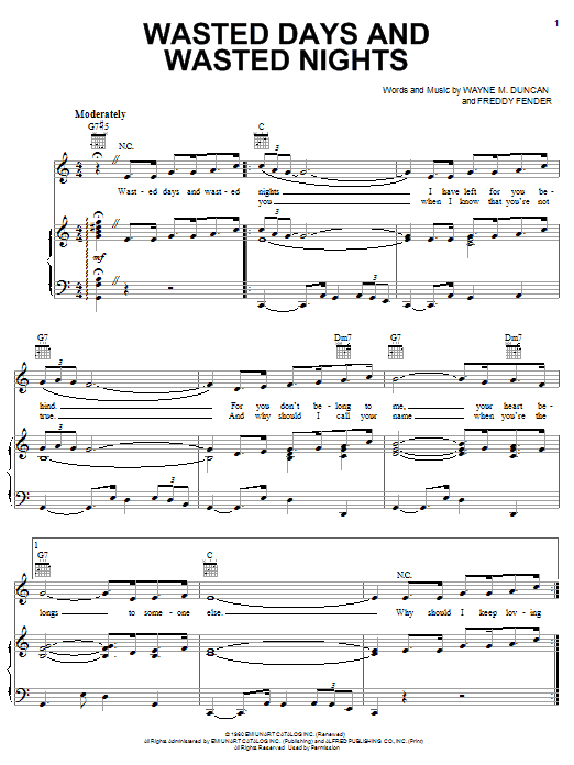 Learn to play Freddy Fender Wasted Days And Wasted Nights sheet music for Piano, Vocal & Guitar (Right-Hand Melody) in minutes. Freddy Fender Wasted Days And Wasted Nights sheet music notes and chords