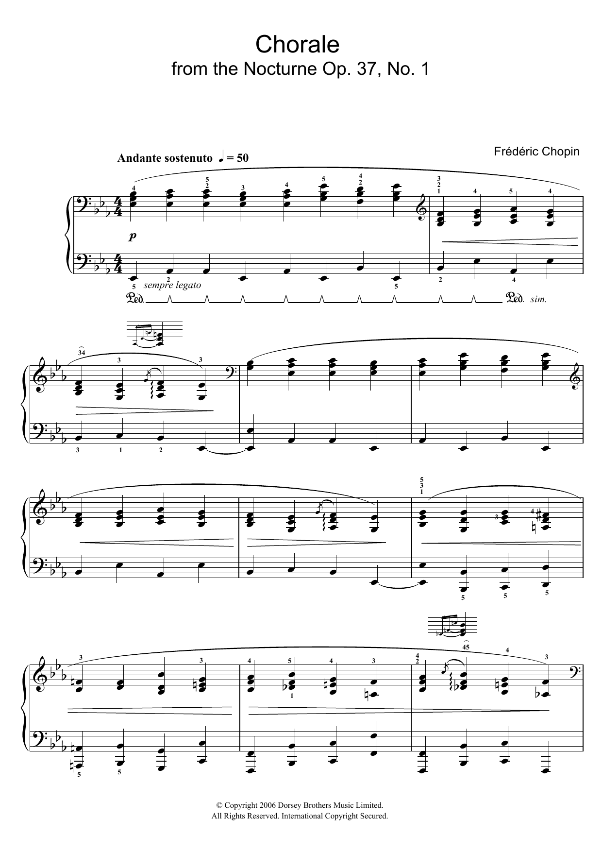 Frederic Chopin Chorale from Nocturne Op. 37, No. 1 sheet music, chords, lyrics - Printable PDF for Easy Piano