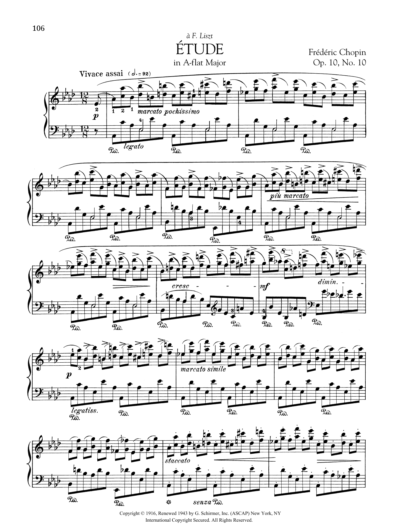 Frederic Chopin Etude in A-flat Major, Op. 10, No. 10 sheet music, chords, lyrics - Printable PDF for Piano Solo