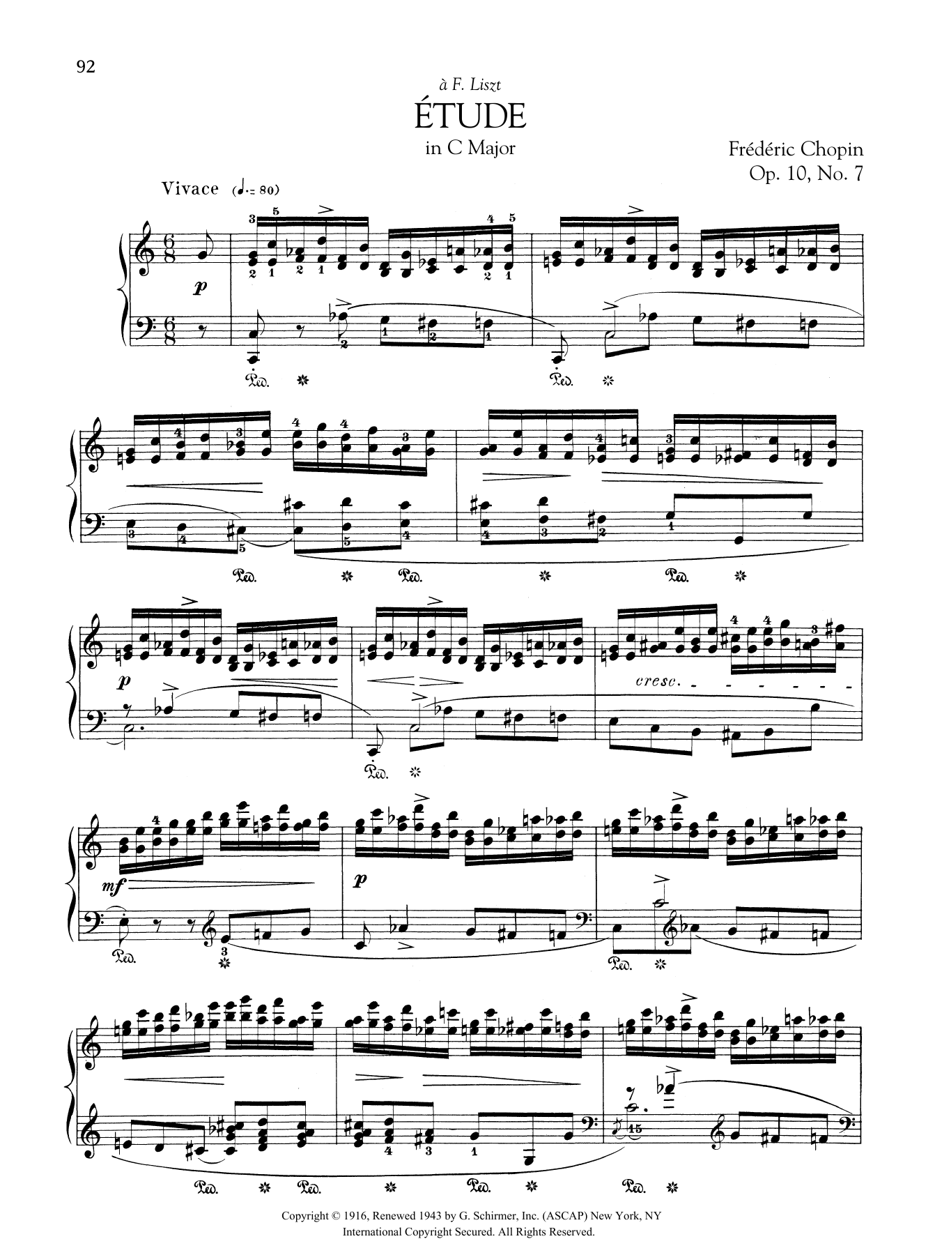 Frederic Chopin Etude in C Major, Op. 10, No. 7 sheet music, chords, lyrics - Printable PDF for Piano Solo
