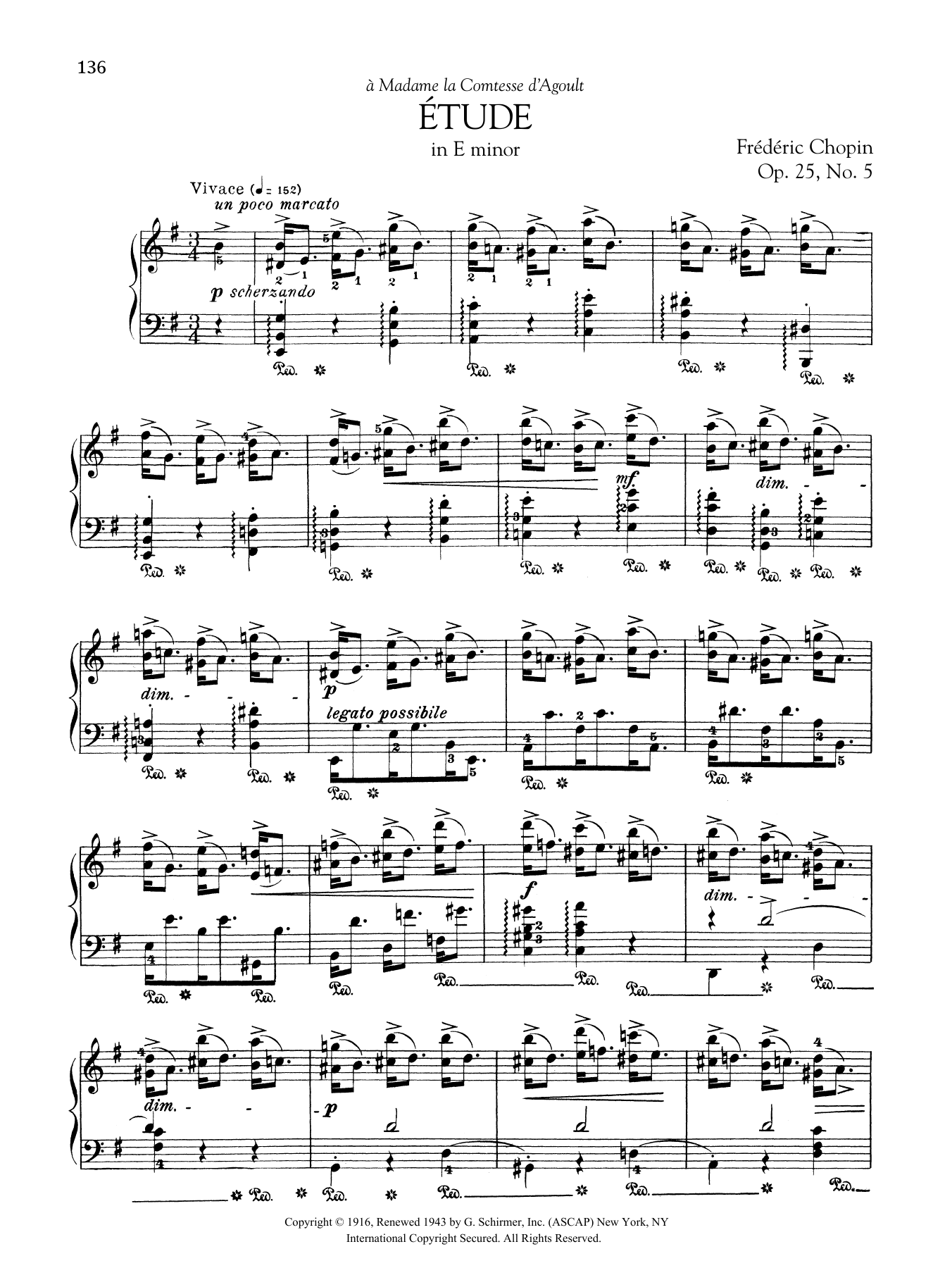 Frederic Chopin Etude in E minor, Op. 25, No. 5 sheet music, chords, lyrics - Printable PDF for Piano Solo