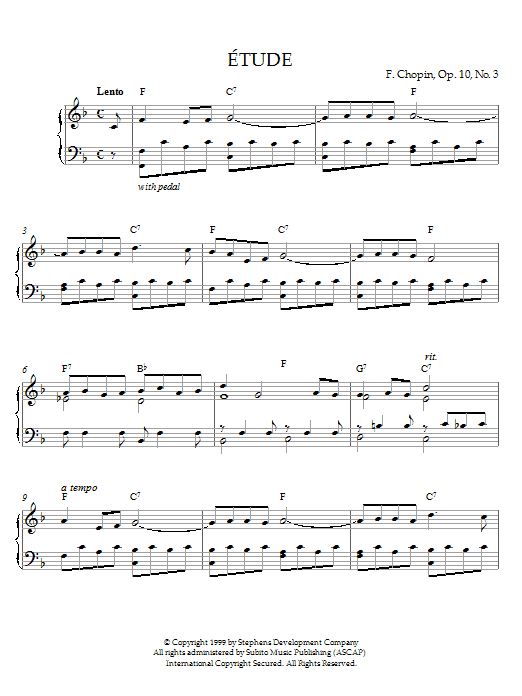 Frederic Chopin Etude In F Major, Op. 10, No. 3 (originally E Major) sheet music, chords, lyrics - Printable PDF for Piano