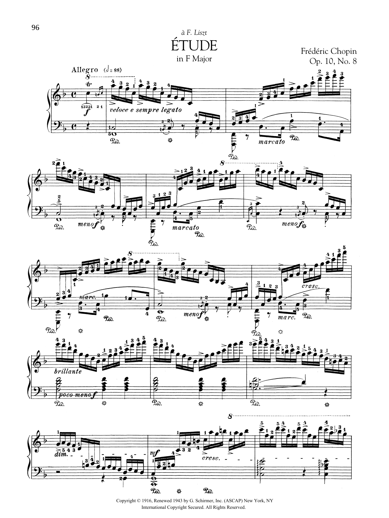 Frederic Chopin Etude in F Major, Op. 10, No. 8 sheet music, chords, lyrics - Printable PDF for Piano Solo