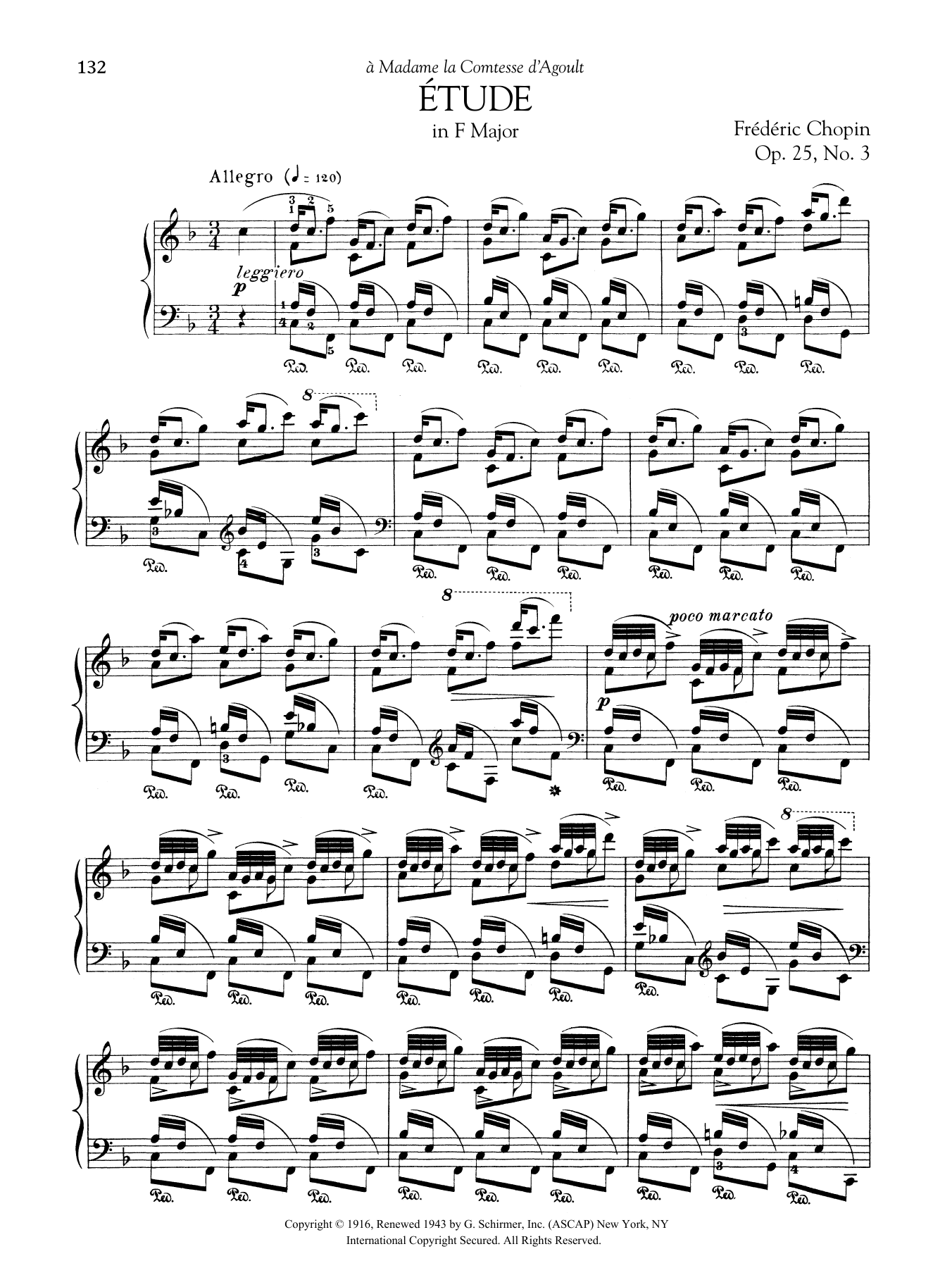 Frederic Chopin Etude in F Major, Op. 25, No. 3 sheet music, chords, lyrics - Printable PDF for Piano Solo