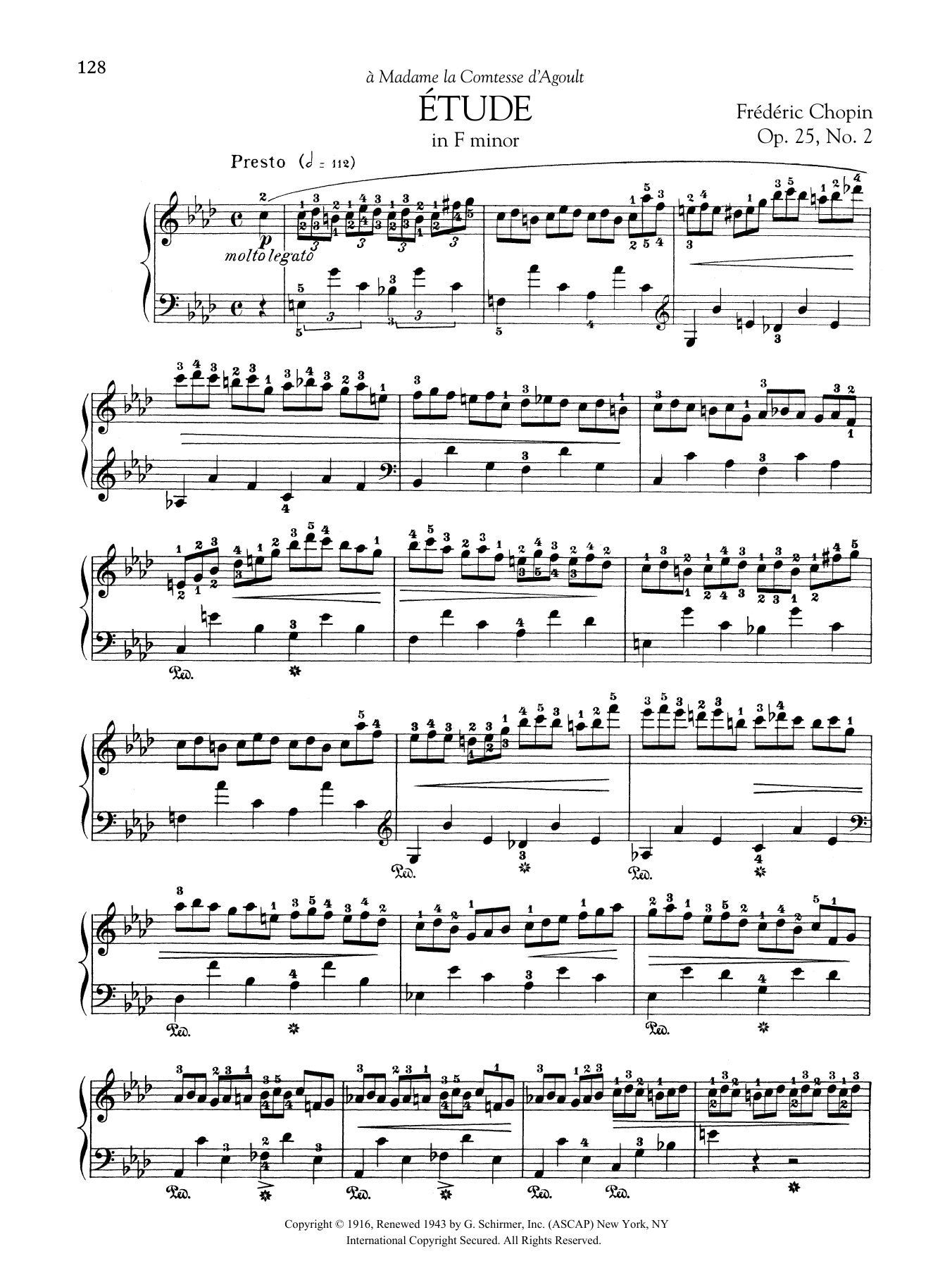 Frederic Chopin Etude in F minor, Op 25, No. 2 sheet music, chords, lyrics - Printable PDF for Piano Solo