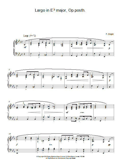 Frederic Chopin Largo in E Flat major, Op posth. sheet music, chords, lyrics - Printable PDF for Piano