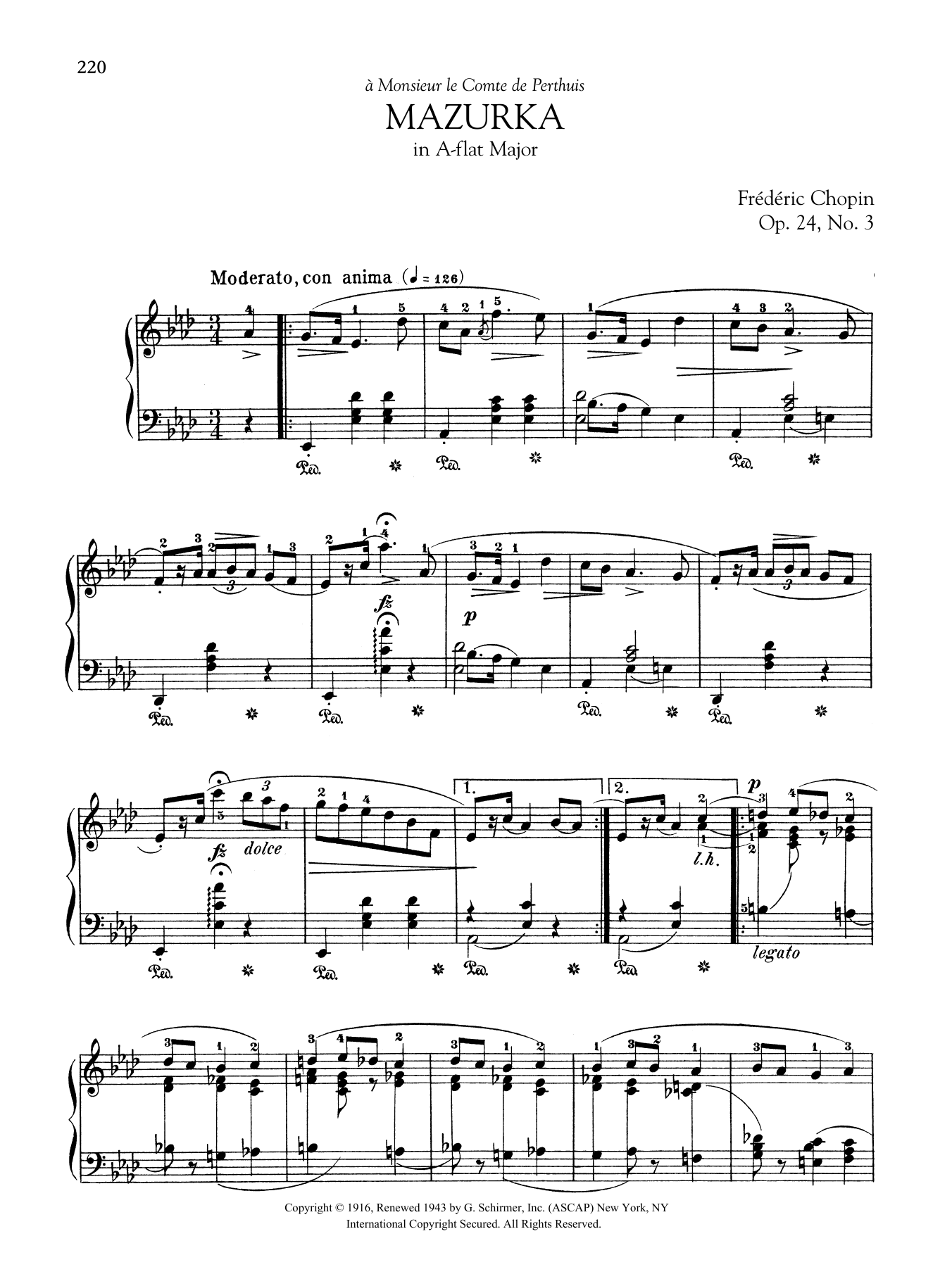Frederic Chopin Mazurka in A-flat Major, Op. 24, No. 3 sheet music, chords, lyrics - Printable PDF for Piano Solo