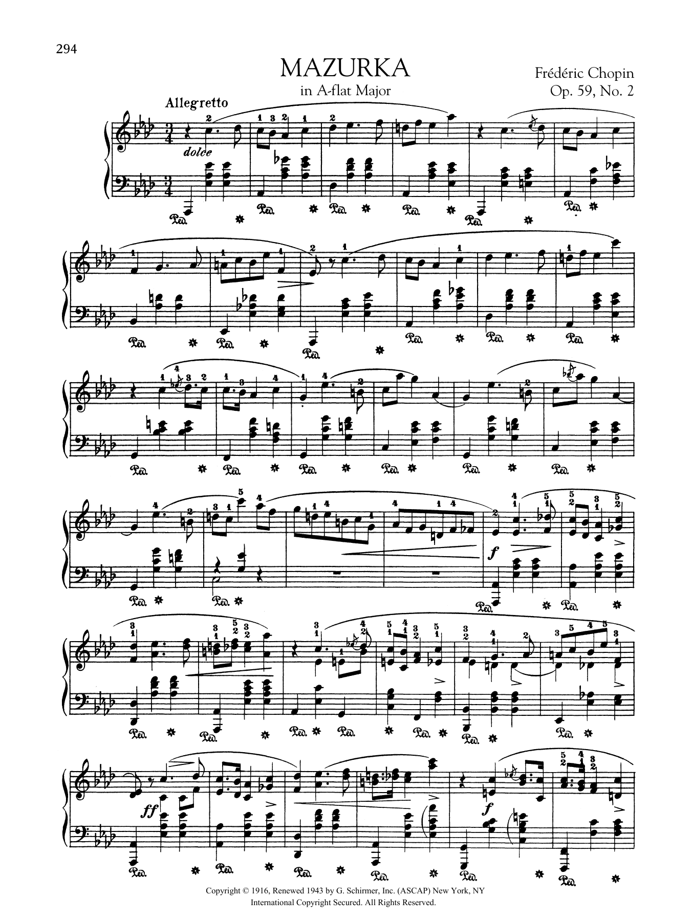 Frederic Chopin Mazurka in A-flat Major, Op. 59, No. 2 sheet music, chords, lyrics - Printable PDF for Piano Solo