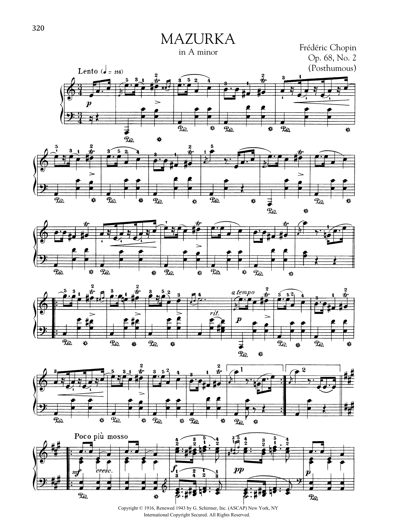 Frederic Chopin Mazurka in A minor, Op. 68, No. 2 (Posthumous) sheet music, chords, lyrics - Printable PDF for Piano Solo