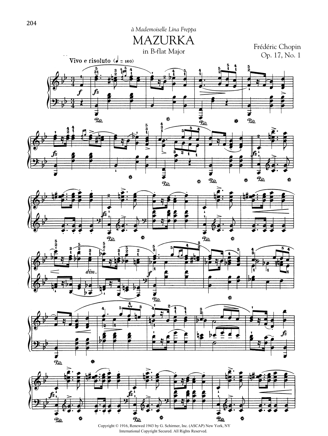 Frederic Chopin Mazurka in B-flat Major, Op. 17, No. 1 sheet music, chords, lyrics - Printable PDF for Piano Solo