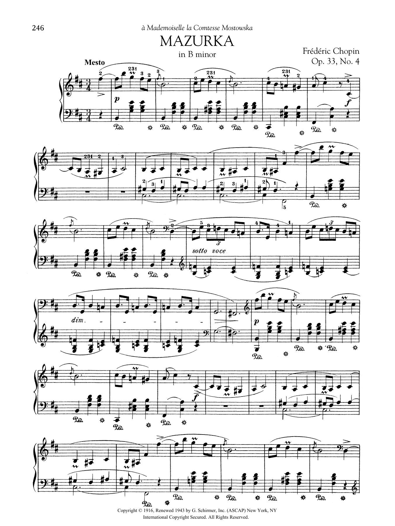 Frederic Chopin Mazurka in B minor, Op. 33, No. 4 sheet music, chords, lyrics - Printable PDF for Piano Solo