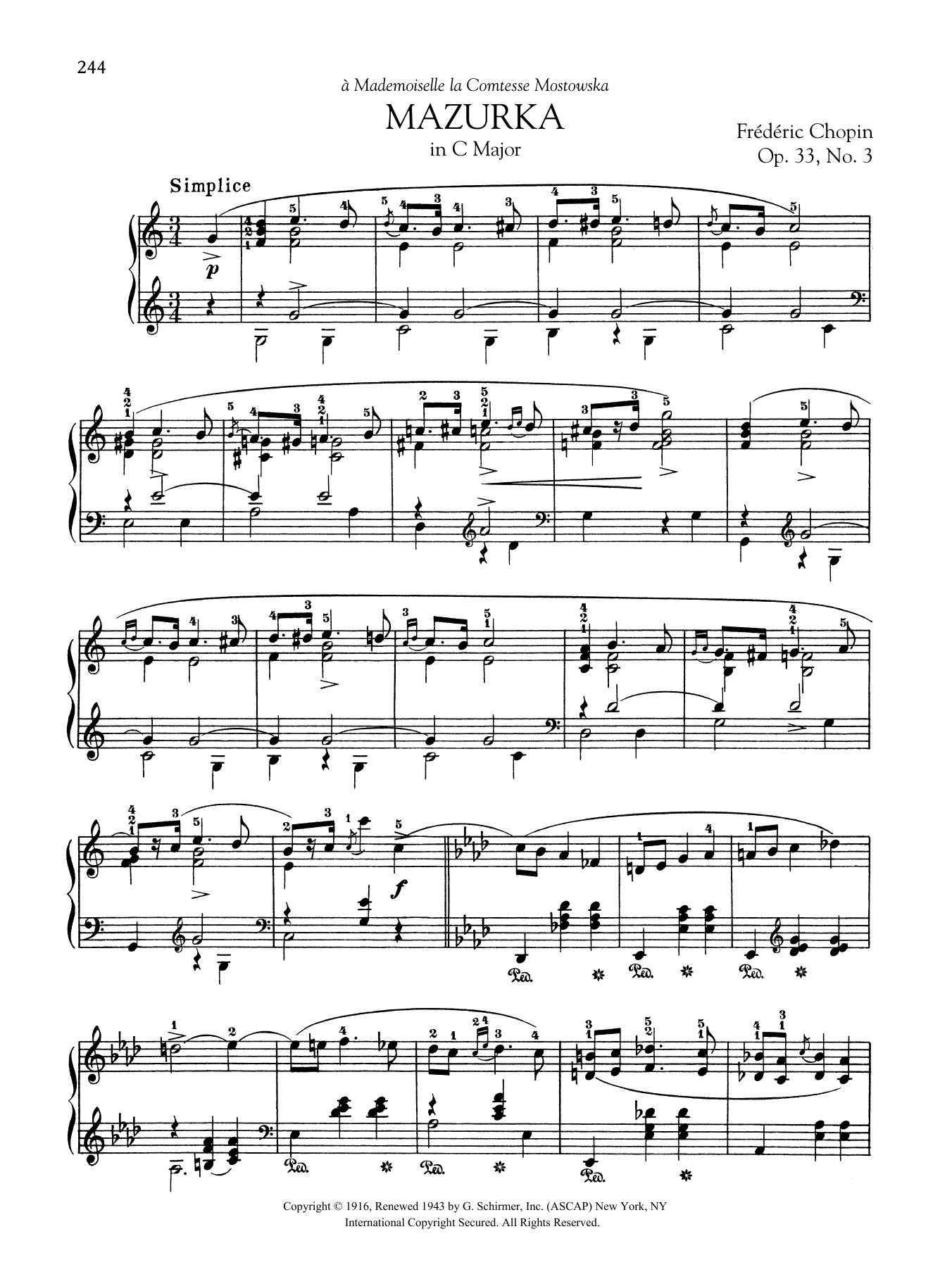 Frederic Chopin Mazurka in C Major, Op. 33, No. 3 sheet music, chords, lyrics - Printable PDF for Piano Solo