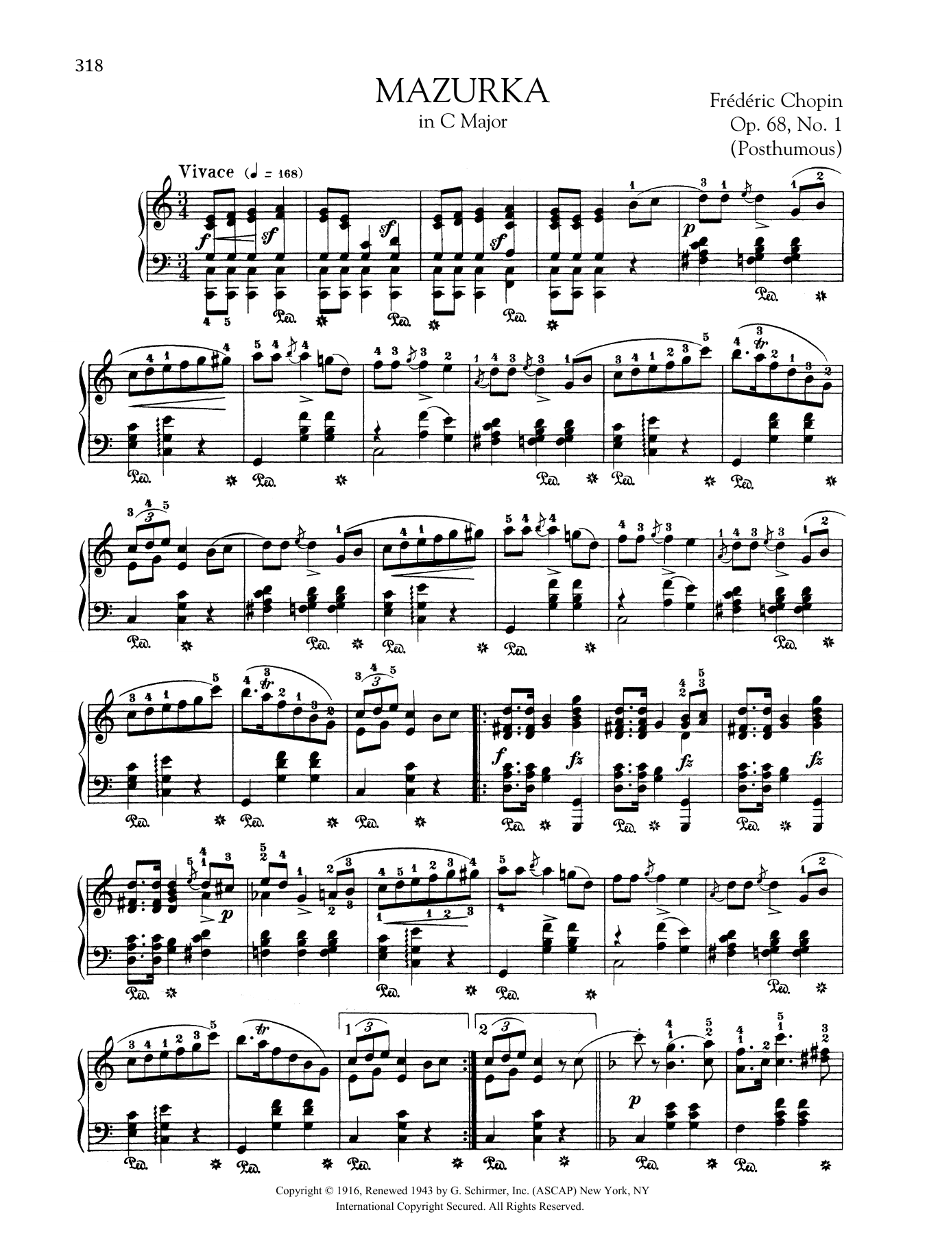 Frederic Chopin Mazurka in C Major, Op. 68, No. 1 (Posthumous) sheet music, chords, lyrics - Printable PDF for Piano Solo
