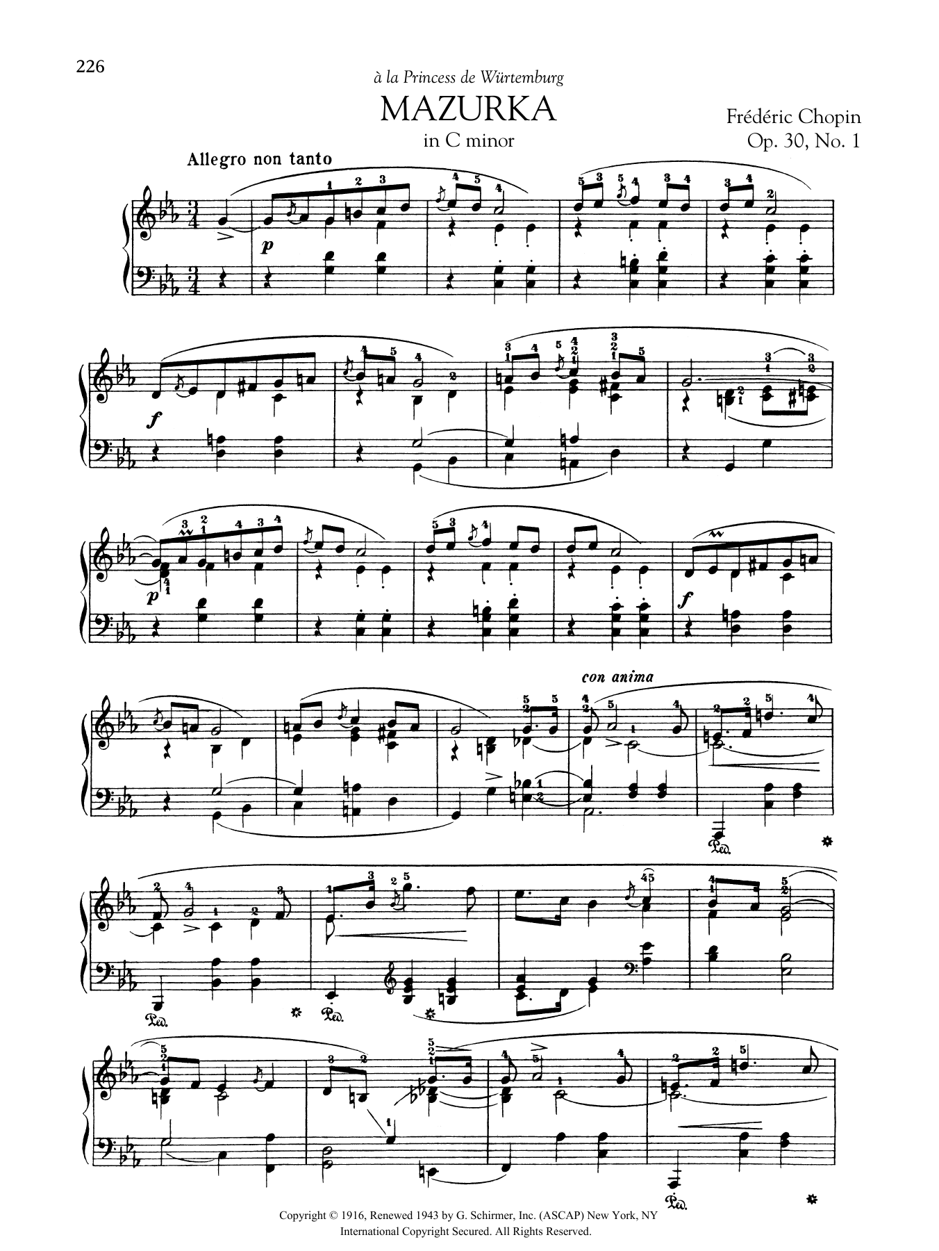Frederic Chopin Mazurka in C minor, Op. 30, No. 1 sheet music, chords, lyrics - Printable PDF for Piano Solo
