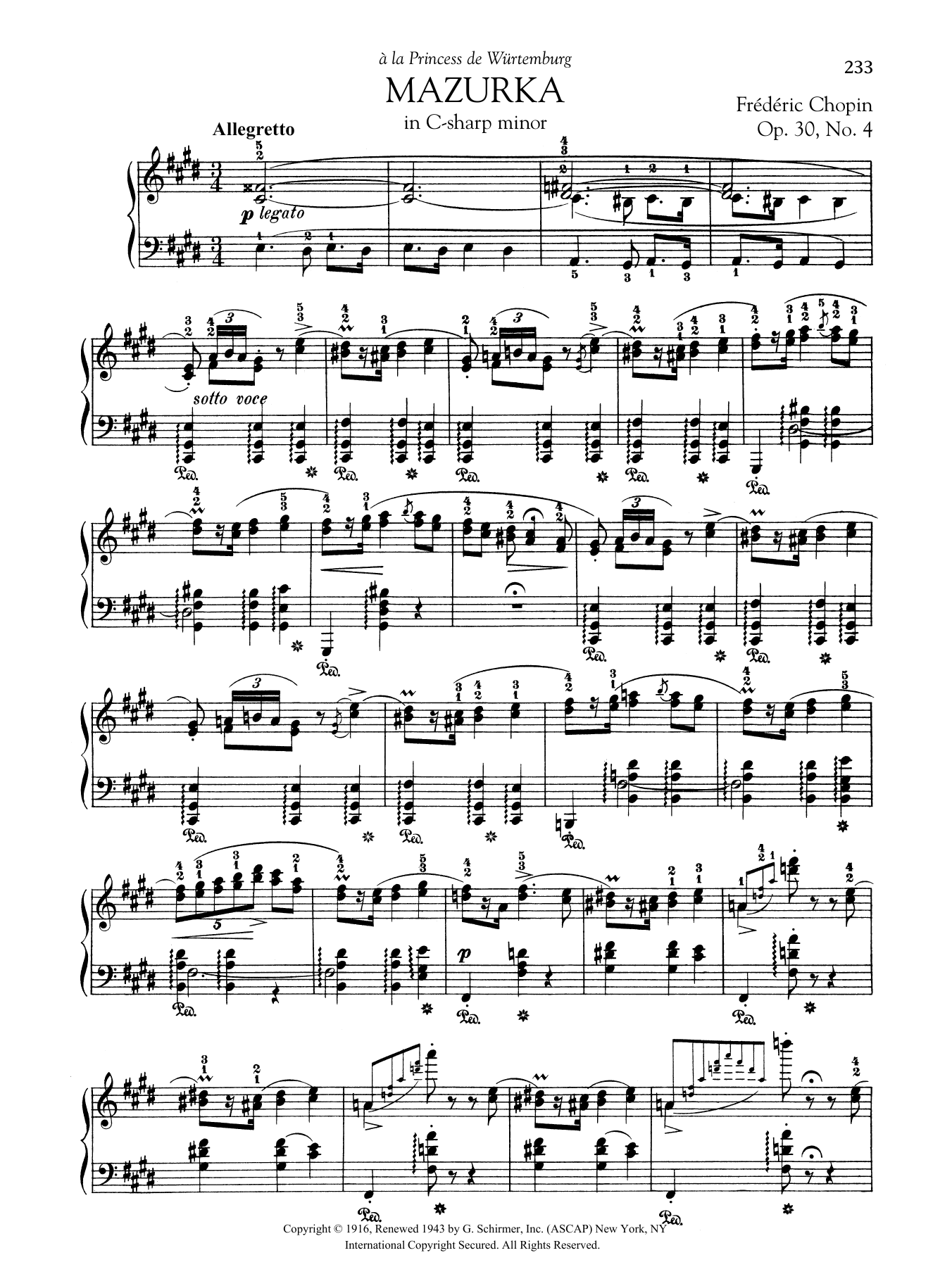Frederic Chopin Mazurka in C-sharp minor, Op. 30, No. 4 sheet music, chords, lyrics - Printable PDF for Piano Solo