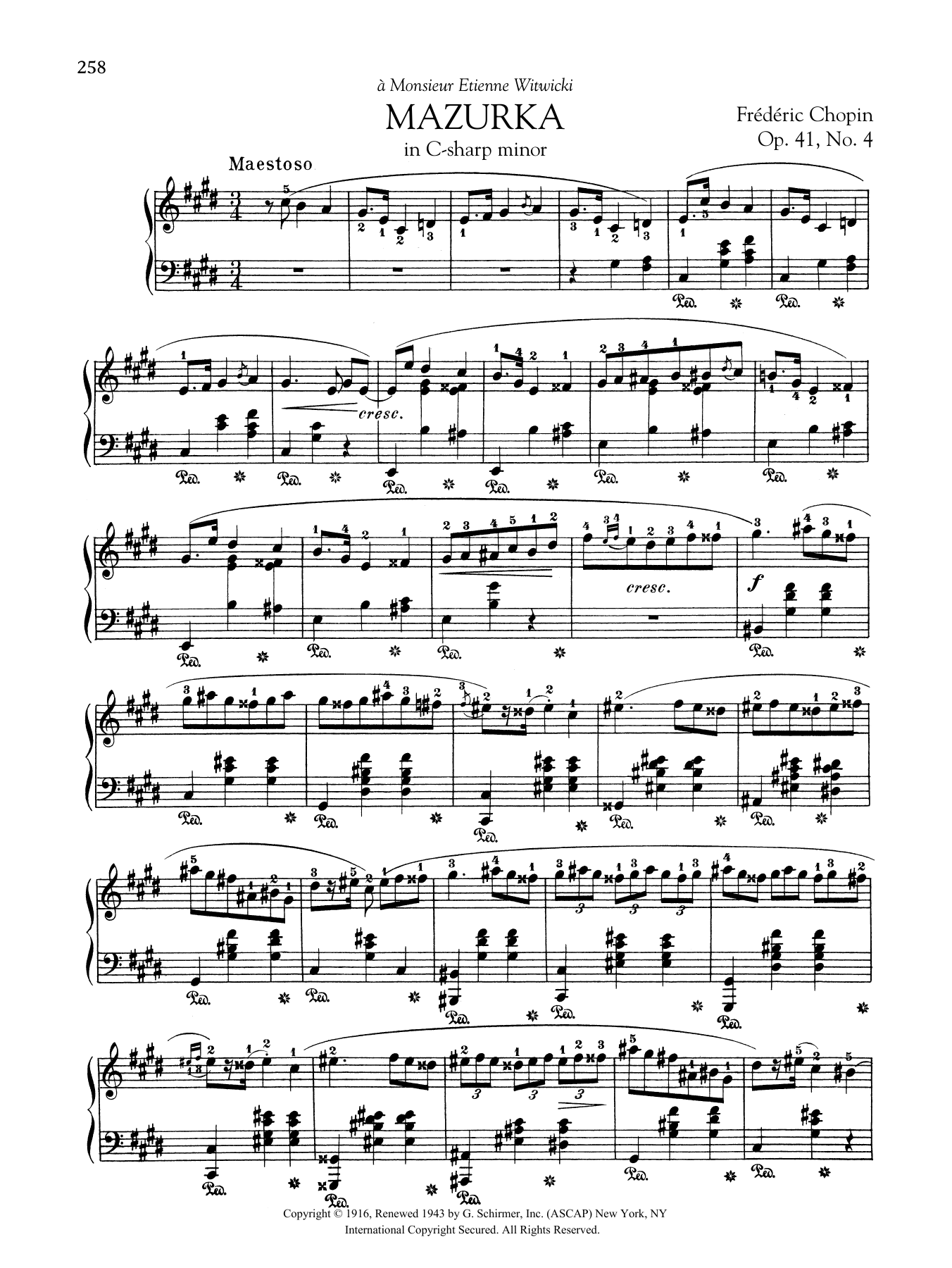 Frederic Chopin Mazurka in C-sharp minor, Op. 41, No. 4 sheet music, chords, lyrics - Printable PDF for Piano Solo