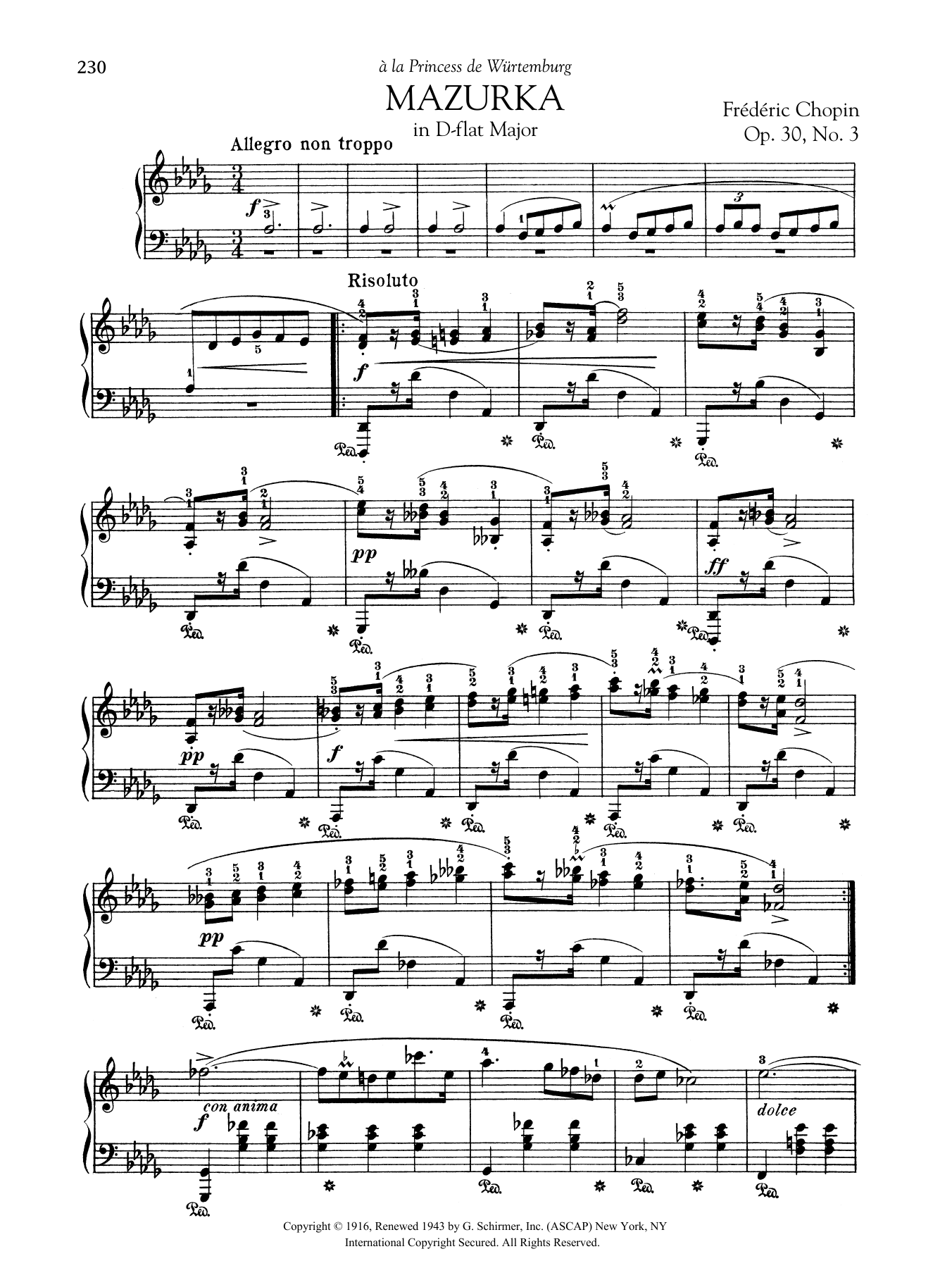 Frederic Chopin Mazurka in D-flat Major, Op. 30, No. 3 sheet music, chords, lyrics - Printable PDF for Piano Solo