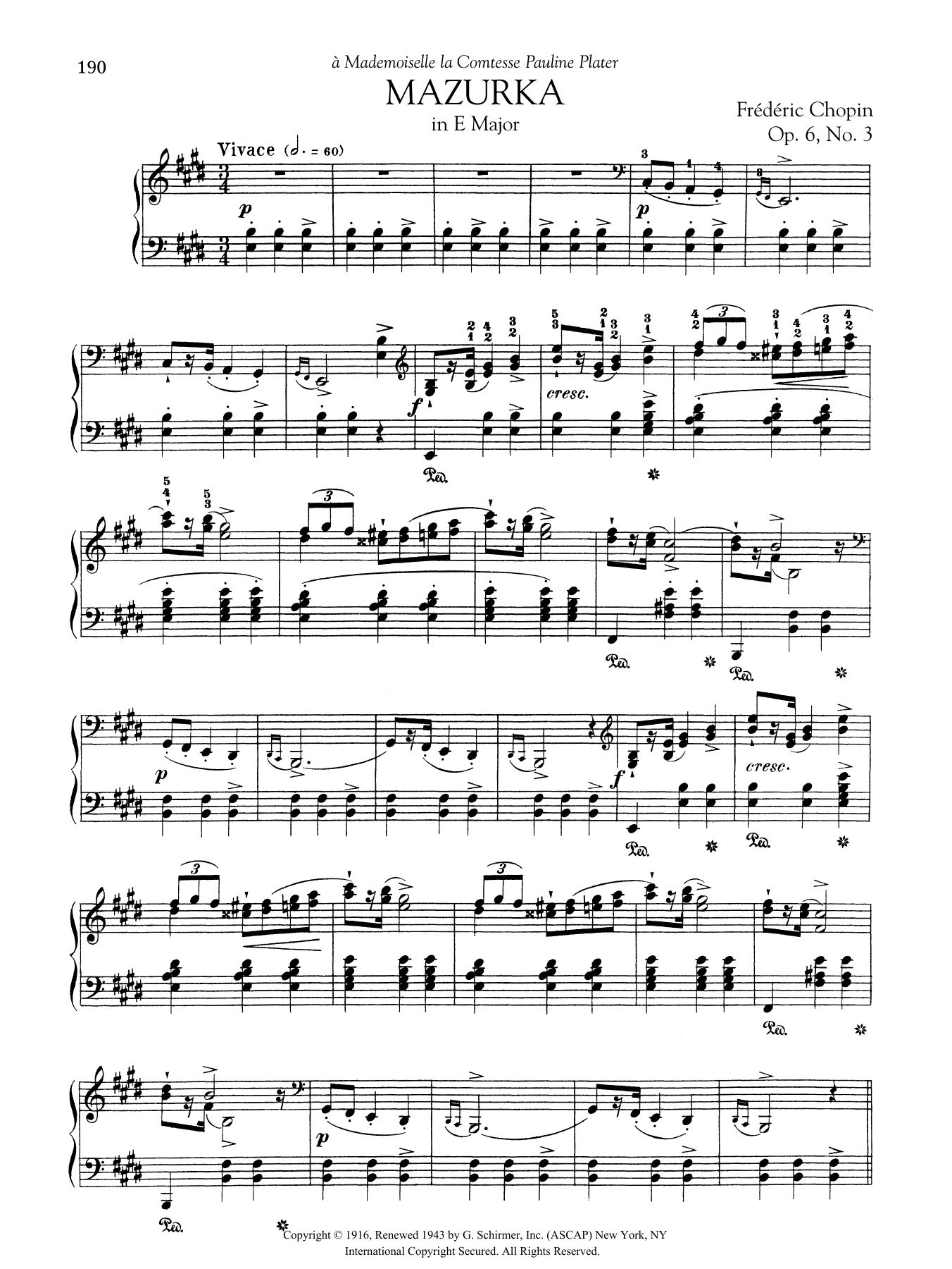 Frederic Chopin Mazurka in E Major, Op. 6, No. 3 sheet music, chords, lyrics - Printable PDF for Piano Solo